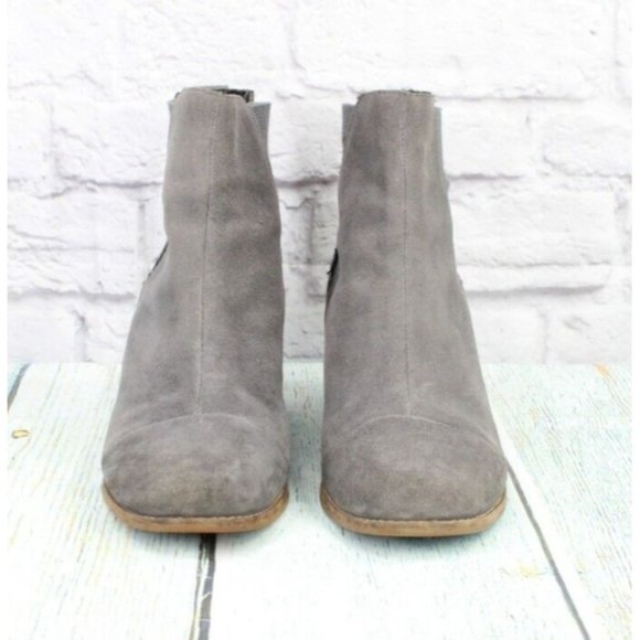 Toms Gray Suede Slip On Block Heel Chelsea Ankle Boots Size 10 - Picture 4 of 9